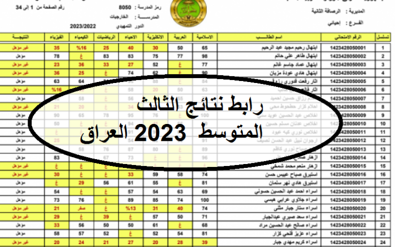 drive PDF الإستخراج نتائج الثالث متوسط 2023 واسط برقم الط’الب