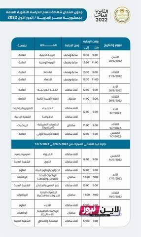 موعد امتحان الدور الثاني للصف الثالث الثانوي 2023 | رسميا الوزارة تُعلن جدول امتحانات الدور الثاني للثانوية العامة