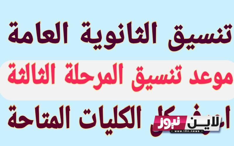 عاجل: تنسيق المرحلة الثالثة ادبي 2023 بالردجات في كل الكليات والمعاهد المُعلنة من خلال وزارة التعليم العالي