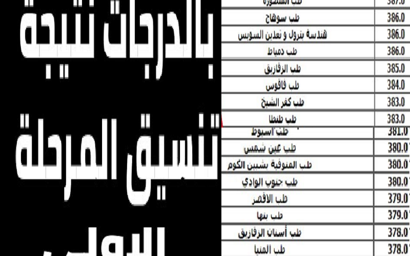 “بالدرجات” لينك نتيجة تنسيق الجامعات المرحلة الاولي 2023-2024 علمي علوم ورياضة وأدبي على موقع tansik.digital التنسيق الرسمي