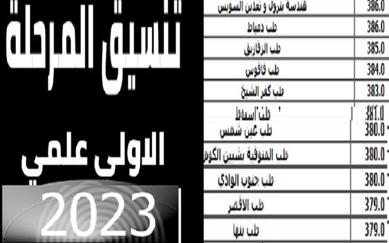 تنسيق الثانوية العامة 2024 . مؤشرات تنسيق المرحلة الاولي 2023 «علمي علوم ورياضة» للقبول في كليات القمة || تنسيق المرحلة الثانية على موقع التنسيق الرسمي