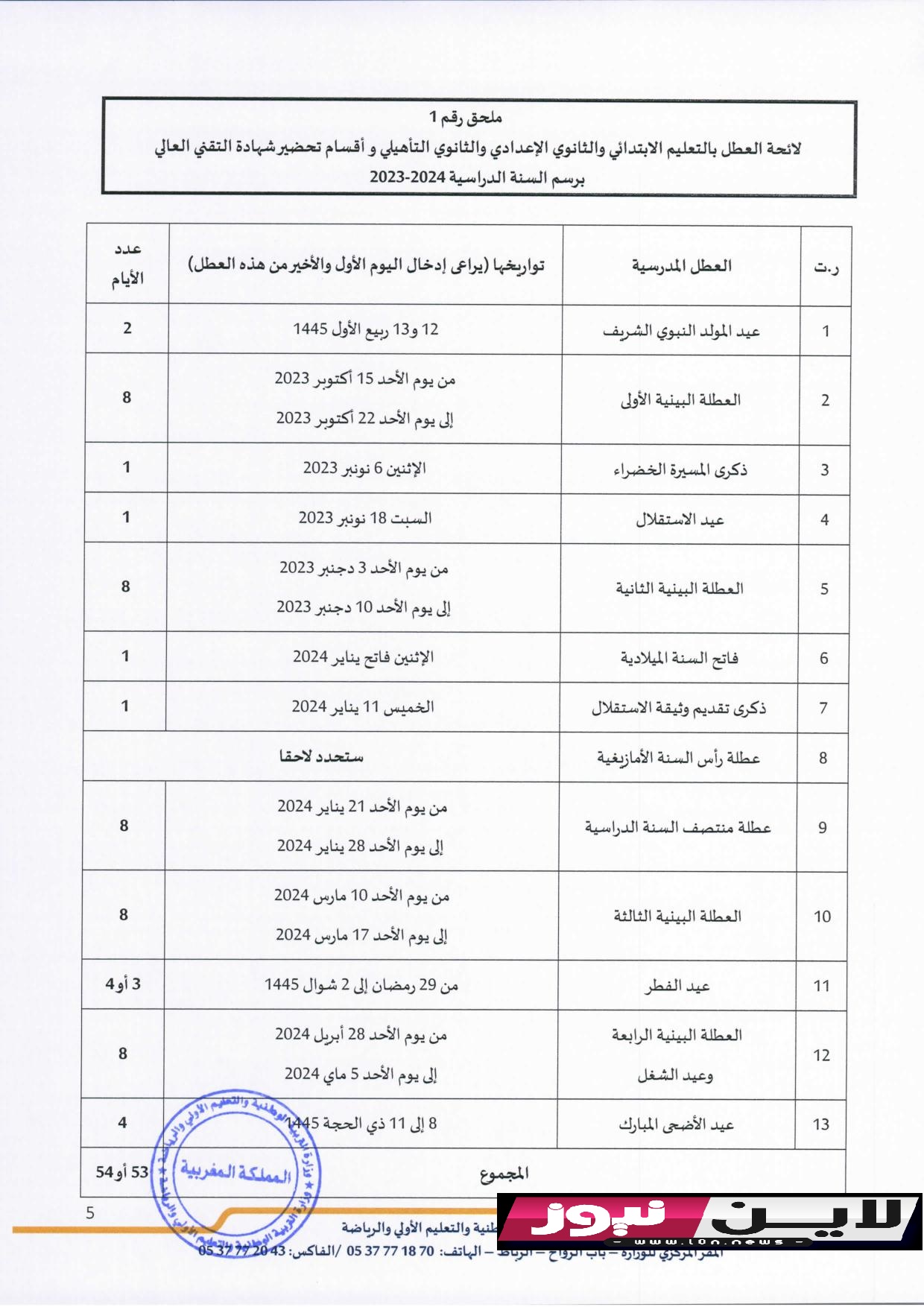 مقرر تنظيم السنة الدراسية 2023 2024 page 006 1