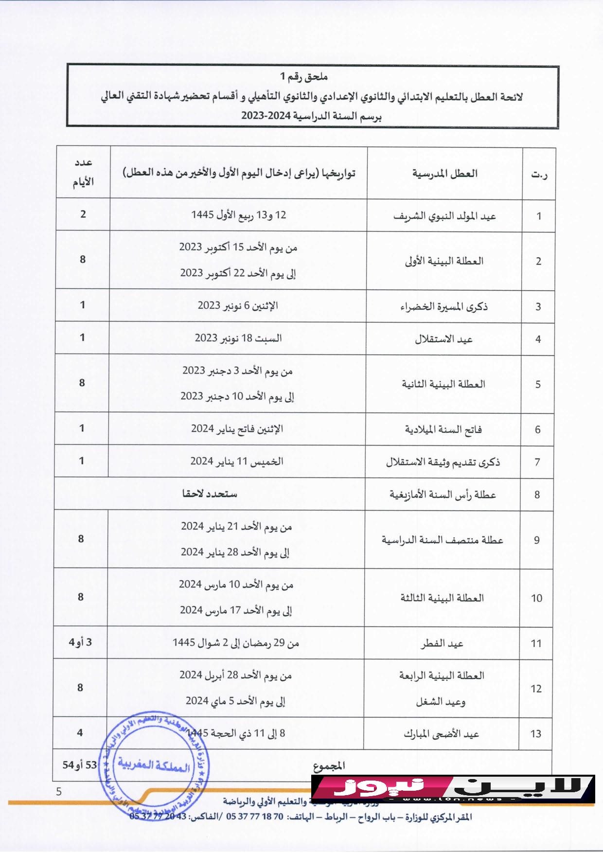 مقرر تنظيم السنة الدراسية 2023 2024 page 006 2