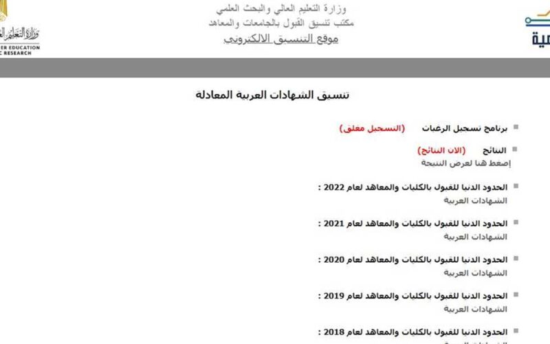 استعلم عن نتيجة تنسيق الشهادة المعادلة 2023/2024 الكترونيا وخطوات استخراجها