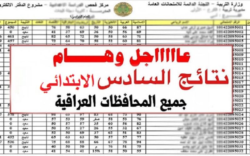 “كشوف pdf” رابط الاستعلام عن نتائج السادس الابتدائي الدور الثاني 2023 العراق موقع epedu.gov.iq وزارة التربية العراقية