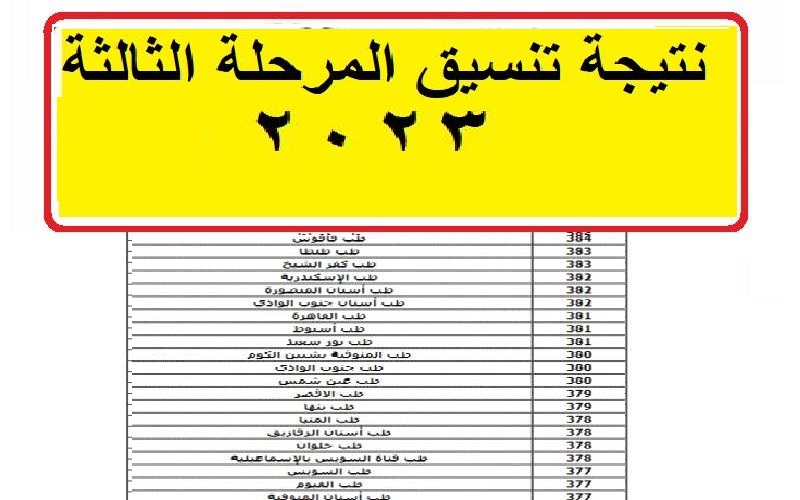 الآن رابط شغااال نتيجة تنسيق المرحلة الثالثة 2023 الدور الثاني للقبول بالجامعات والمعاهد المصرية برقم الجلوس والاسم على موقع التنسيق الرسمي وتقليل الاغتراب